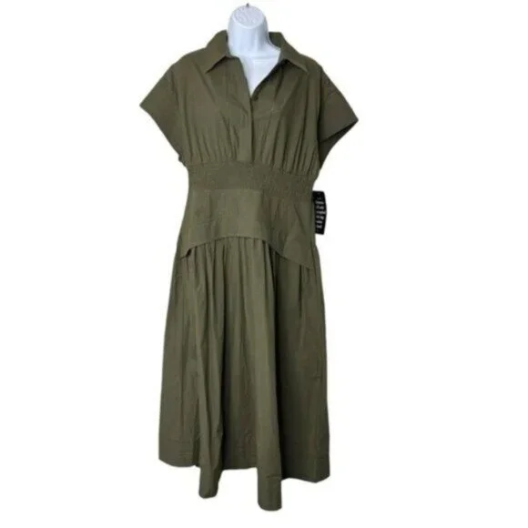 Tuckernuck Cameran Army Green Collared A-Line Midi Shirt Dress Size M NWT - Picture 5 of 12